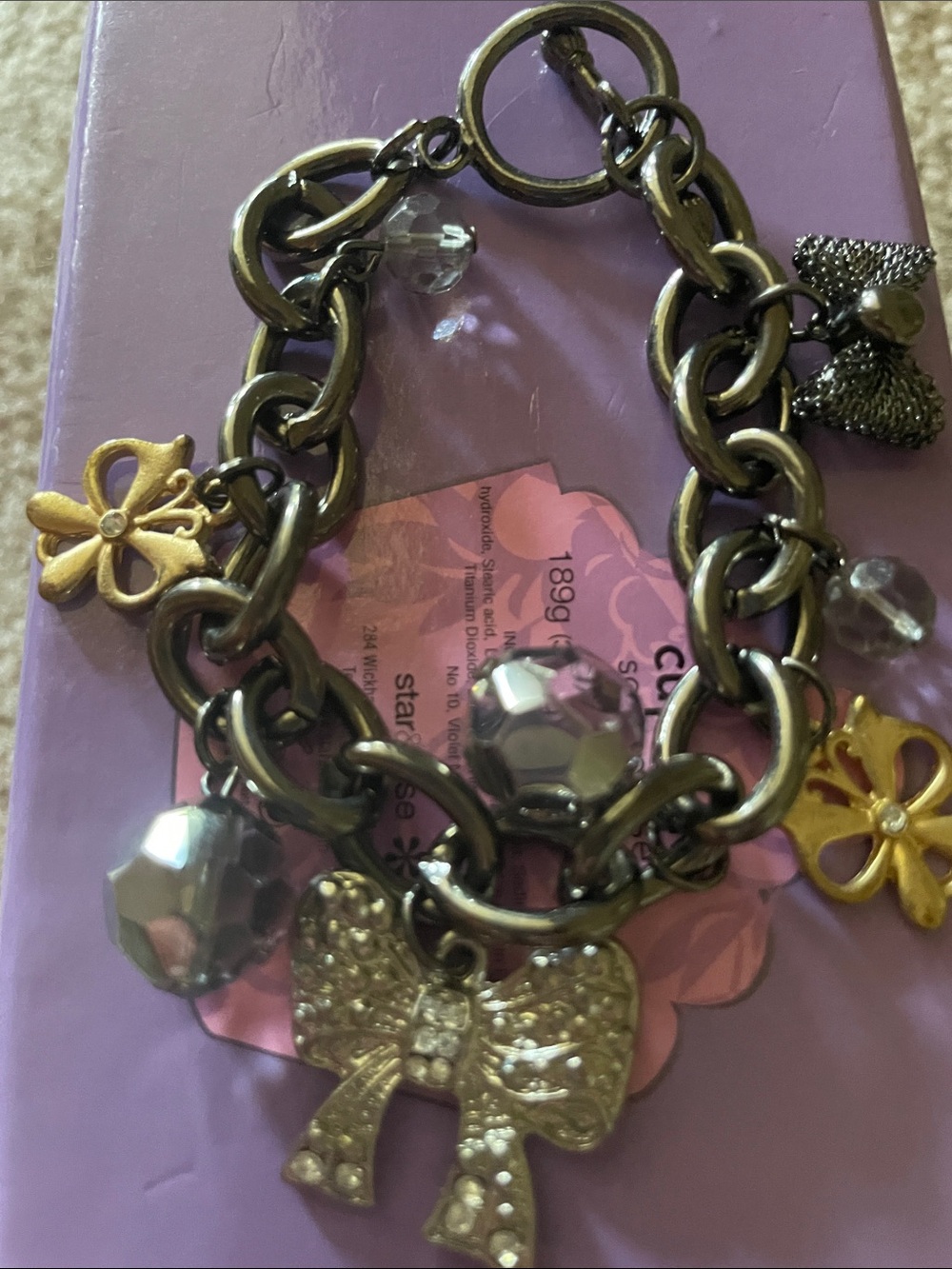 Vintage  Charm Bracelet with Gold and Gunmetal Accents